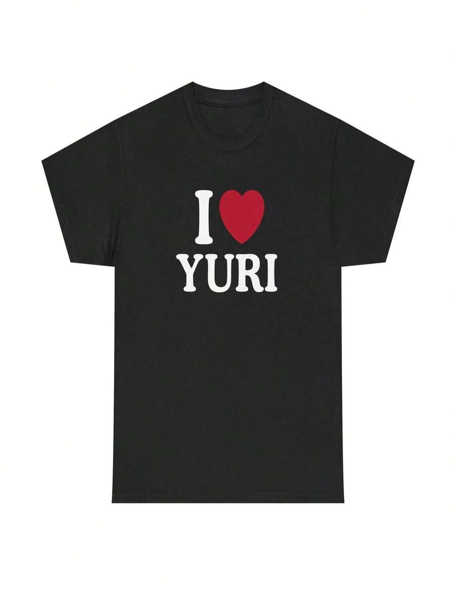 Retro "I Love Yuri" T-Shirt, Printed With A GL Design, Made Of Pure Cotton, Ideal As A Gift For Fans. High-Quality Pure Cotton, Suitable For Both Women And Sportswear, A Feminine Top. - 黑色 - 查看 1