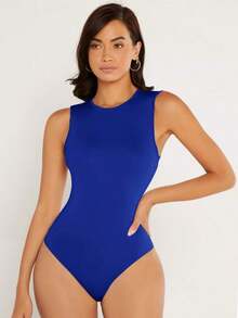 Body tank unicolor de cuello redondo ajustado - azul real - Ver 3