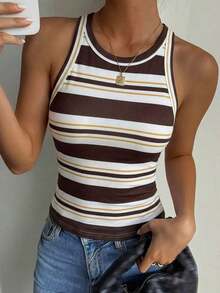 Blusa sin mangas para mujer, de unicolor elegante, adecuada para otoño e invierno - Marrón - Ver 3