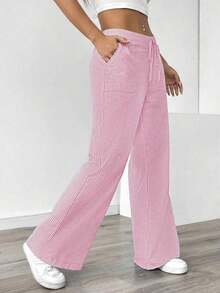 Pantalones sueltos para mujer con rayas azules de tiro bajo para vacaciones y uso informal - Rosa Chicle - Ver 5