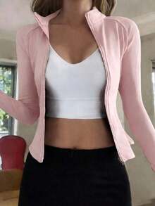 Chaqueta ajustada con cremallera, adecuada para primavera y verano - Rosa - Ver 1