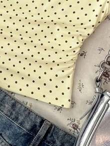 Blusa corta asimétrica fruncida para mujer - Amarillo claro - Ver 5