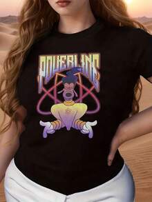 Colorful Graphic Depicting A Futuristic, Energetic Singer With A Powerful Attitude Surrounded By Cosmic Lights, Symbolizing Strength And Freedom. A Comfortable, Modern, Casual Women's T-Shirt For Everyday Wear. - 黑色 - 查看 1