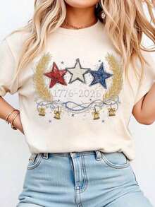Women's Short-Sleeved T-Shirt With Pentagram, Easter T-Shirt, Machine Washable Without Deformation, Casual And Cool Style, Very Versatile For Everyday Wear, Suitable For Holiday Wear - 杏 - 查看 1
