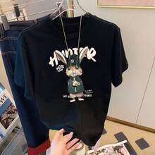 Women's Casual Shirt With Print, Short Sleeves, And Round Neck, Spring/Summer Local Urban Fashion. T4LB - 黑色 - 查看 7