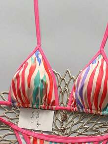 Conjunto de bikini sexy de cuello halter y lazo para mujer en bloque de color para vacaciones, playa de verano - Multicolor 8 - Ver 5