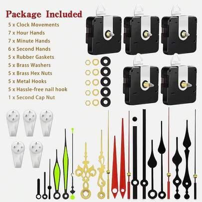 5 Sets Quartz Clock Movements Kit, Shaft Length: 1pc 13mm, 2pcs 16mm, 2pcs 22mm, Includes 7 Pairs Clock Hands, For Clock Repair, Replacement And DIY Making, Suitable For Home And Office Decor, Gift For Clock Enthusiasts
