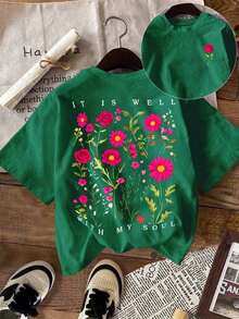 Camiseta casual minimalista para mujer, camiseta de manga corta con estampado gráfico de estilo urbano casual, top de verano lindo con estampado de flores, camisetas lindas para mujer, tops de verano para mujer, camisetas para mujer, tops de verano para mujer, camiseta linda que combina bien con mi alma, camiseta corta para mujer - Estilo callejero vintage, unisex, holgada, de algodón, de manga corta, con cuello redondo, blusas para mujer. blusas.blusas casuales para dama. - Verde - Ver 5