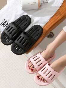 1 Pair PVC Hollow Breathable Quick-Drying Slippers, Anti-Slip Rubber Soft Bottom, Suitable For Home, Hotel, Guest - Slippers - View 9