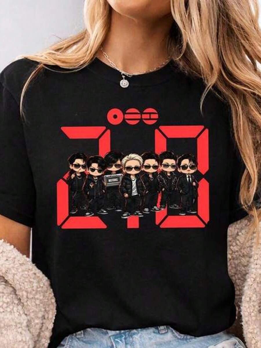 Camiseta unisex, Camiseta  2.0 Arirang, Camiseta con gráfico del grupo Chibi lindo de la gira de  2026, Mercancía inspirada en fans, ropa de mujer, blusas casuales para mujer, camisas para mujer, blusas para mujer, camisas,Lightweight, Breathable Fabric,Pretty Style, Summer Outfit,Cool Trendy, School & Daily,blusas para mujer,,playeras