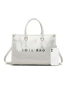 Multifunctional Portable Fashion Tote Bag With Detachable Shoulder Strap, Transparent Material, For Work, Daily Commute, Women - White - View 4