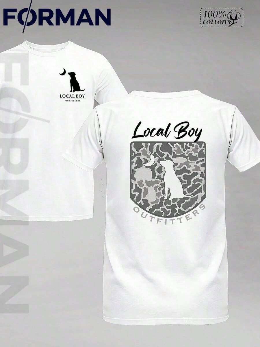 Cotton Graphic T-Shirt, Double-Sided Print, Casual Short Sleeve Style, Ideal As A 's Day Gift, Urban Style Clothing, By Local Outfitter Dog Moon Camo KZUF - 白色 - 查看 1