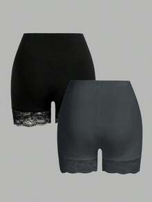 Conjunto de 2 Piezas de Leggings de Encaje en Contraste para Mujer Talla Grande, Verano - Multicolor - Ver 2