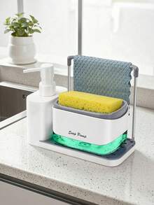 5-In-1 Kitchen Soap Dispenser Set, Includes Soap Dispenser, Sponge Holder, Dish Rack, Tray, Suitable For Sink Countertop Storage - Practical Kitchen Gadget (Towel Not Included) - Multicolor - View 2
