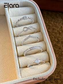 5pcs Minimalist Cubic Zirconia Chain Open Ring Set, Suitable For Women's Daily Wear And Gatherings (Gift Box Not Included) - Silver - View 2