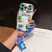 Disney Lilo And Stitch Phone Case : 3D Fluffy Pattern Border Protector Phone Soft Phone Case With A Free Cute Stitch Bracelet Chain Lanyard, Stitch, Lilo, Angel, For Apple 17 Promax 17 Pro 16 15 14 13 12 11 Pro Max XS Max X XR Soft Cover Summer Phone Case - trắng - Xem 1