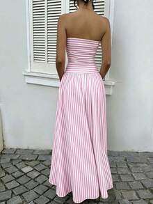 YkhahaMainGRL Vestido bandeau con cintura ceñida y estampado de lunares, estilo vacacionalYkhaha - Multicolor 9 - Ver 4