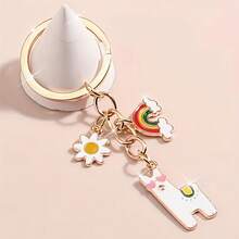 1 Móc khóa hợp kim kiểu hoạt hình dễ thương, hình lạc đà Alpaca và hoa cúc cầu vồng tráng men, phụ kiện túi xách mạ vàng, quà tặng tốt nghiệp và sinh nhật. - Nhiều màu - Xem 8