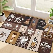 1 pieza Alfombra de cocina con patrón de collage de café vintage, alfombra decorativa para fiestas, alfombra antifatiga y absorbente para la cocina, el pasillo, el baño y la lavandería - Multicolor - Ver 3