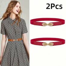 1pc/2pcs/4pcs Women's Minimalist Versatile Leaf Buckle Elastic Belt, Adjustable Decorative Accessory, Suitable For Dresses, Elegant Waist-Cinched Belt - Multicolor - View 32