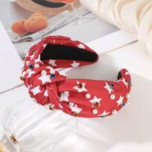 1pc Fashion Rhinestone Beaded Wide Headband, Star Print Knotted Hairband For Party & Costume - Multicolor - View 9
