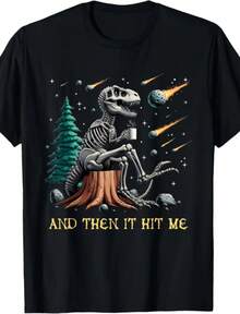 Then It Occurred To Me: Halloween T-Rex Dinosaur Skeleton T-Shirt, Women's Blouses, Blouses, Casual Blouses For Ladies, Casual Blouses For Ladies, Women's Tops, Tops, Unisex. - 黑色 - 查看 1