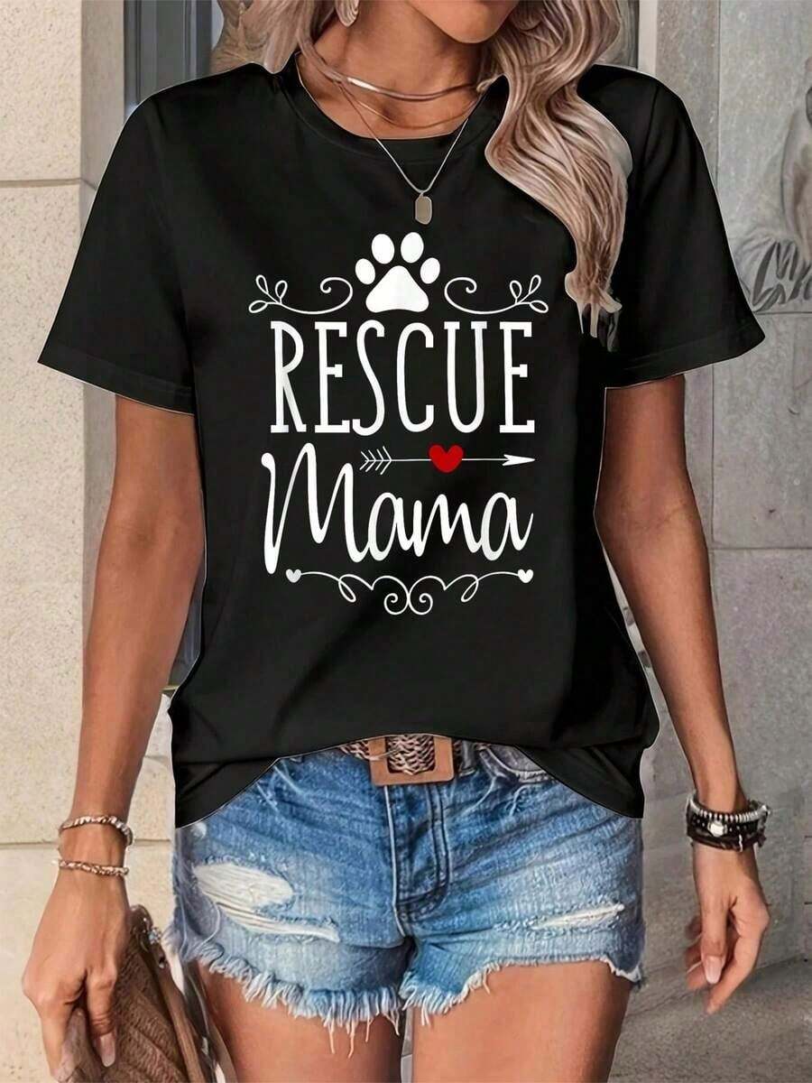 Rescue Mama - Gift T-Shirt For Rescued Dog Lovers, For Men And Women - 黑色 - 查看 1