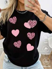 180 g Hecho en México, Moda Primavera/Verano 2026 Camiseta de manga corta, Estampado de dibujos animados, Estilo para parejas, Ropa interior/exterior, Cuello redondo informal para la oficina, Top unisex de una pieza - Negro - Ver 1