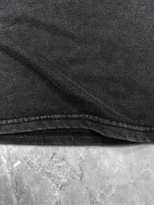 1 pieza[Exclusivo]Ropa de mujer holgada con estampado de corazones para el Día de San Valentín, cuello redondo, manga corta lavada, 100% algodón, 180g. - Negro - Ver 4