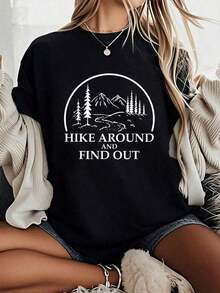 Women's 100% Cotton Short-Sleeved T-Shirt With A Relaxed Fit And Round Neck, Perfect For Everyday Summer Wear. Unisex 100% Cotton T-Shirt, 1 Piece - Hiking Enthusiast T-Shirt With A Fun Design - Breathable And Comfortable Women's Crew Neck T-Shirt, 230g, Pure Cotton Short-Sleeved T-Shirt, Round Neck, Casual Style, Soft And Breathable. - 黑色 - 查看 6