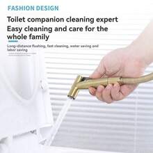 Bộ vòi xịt vệ sinh cầm tay bằng thép không gỉ - Vòi xịt áp lực cao, thích hợp cho vệ sinh phòng tắm, kèm ống dẫn bằng kim loại và van chữ T. - vàng - Xem 3