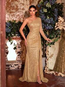 CHOSMO Birthday Dresses Elegant Dresses For Women Champagne Dress Prom Dresses For Women Homecoming Dress Dresses For Women Party Shiny Basic Style Wedding - Champagne - View 5