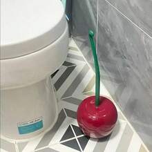 1pc Cherry Toilet Brush, Household Long Handle Soft Hair Toilet Brush, Plastic Cleaning Brush Toilet Brush Set, Suitable For Bathroom/Hotel Bathroom Decor Fall Decor - Red - View 4