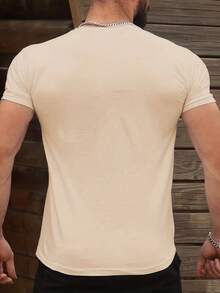Men's  Printed Short-Sleeved T-Shirt, Ideal For Summer, Featuring Benedictine Elements, Suitable For Fathers, Husbands, Grandfathers - Available In Sizes S-2XL, Perfect As A Father's Day Gift, Ideal For Casual Daily Wear And Outdoor Activities. - 杏色 - 查看 3