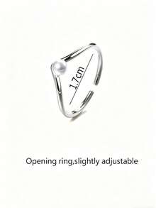 1 pieza Anillo de perla en forma de V, anillo minimalista premium para el dedo índice - Plateado - Ver 6