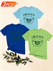 Women's T-Shirts, Women's T-Shirts, Casual One-Piece T-Shirt With Teapot And Teahouse Print, Loose And Comfortable Top,  Summer Short-Sleeved Top. - 1件黑色隨機圖案 - 查看 6