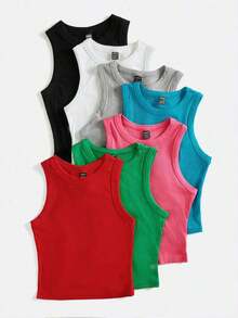 Camiseta de tirantes casual y versátil con cuello redondo y rayas para mujer - Rojo - Ver 11