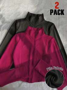 Chaqueta delgada de terciopelo negro para mujer, chaqueta de manga larga con cierre de cremallera de estilo casual y ajuste ceñido para el otoño - Multicolor 3 - Ver 9