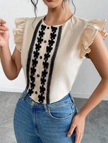 Camisa casual de mujer tejida para vacaciones de verano - Albaricoque - Ver 3