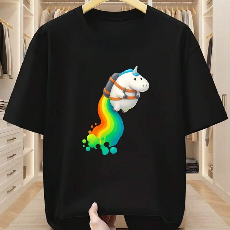 Printed T-Shirt For Men And Women - 黑色 - 查看 1