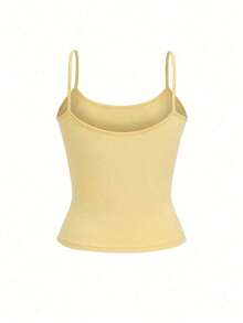 Top de lencería de moda para mujer  y camiseta sin mangas de rayas de primavera/verano con cuello redondo y ajuste casual, adecuada para vacaciones en la playa y uso casual diario - Amarillo - Ver 4