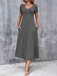 Clasi Vestido de mujer con estampado de teñido anudado a la moda, de verano - Gris Oscuro - Ver 1