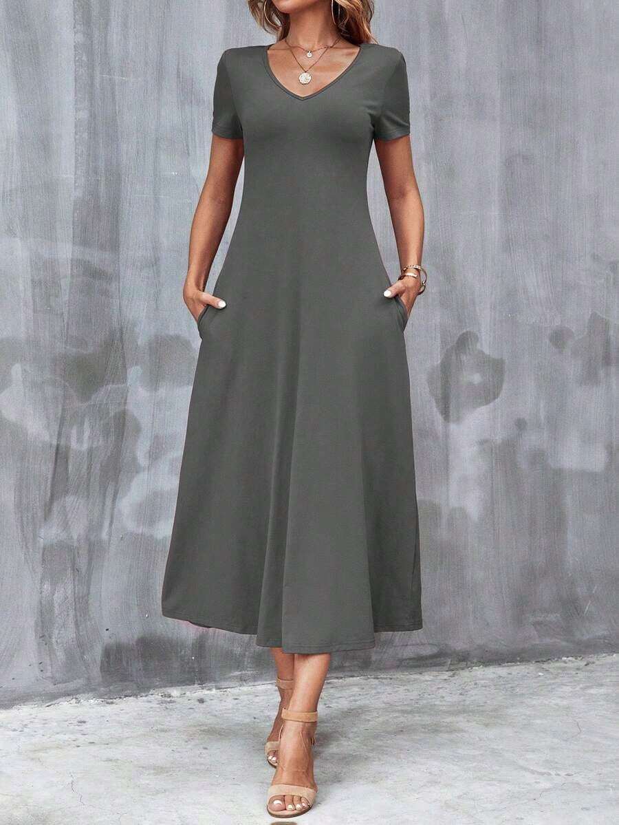 Clasi Vestido de mujer con estampado de teñido anudado a la moda, de verano - Gris Oscuro - Ver 1