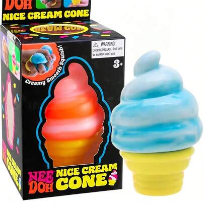 NeeDoh Kids Fidget Toy Ice Cream Cone Squeeze Toy, Sensory Anti-Anxiety Stress Relief Toy, Cute Kawaii Squeezy Snack Shaped Toy, Birthday Gift For Boys And Girls