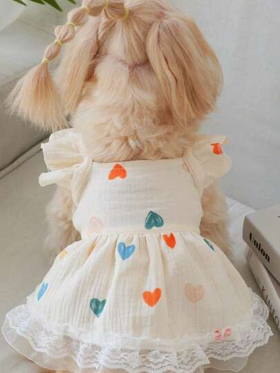 Elegante vestido de princesa para perro, vestido de encaje ligero para mascotas, ropa para perros pequeños, vestido de mascota con forma de corazón linda, ropa para perros con adorno de encaje transpirable para verano, conjunto de ropa para perro caniche para exteriores