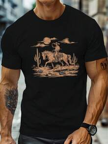 Camiseta unisex de manga corta, estilo occidentalVaqueroCaballoGráficoDiseñoCamisetaparaHombres,RegularAjusteRedondoCuelloSuperior,DuraderoTelaDivertidoTCamisas,TranspirableTee,LigeramenteElástico,InformalCortoMangas,MáquinaLavableTodosTemporadaDe modaJugadores de camisetashombre, , , Dazymujer,romwehombres, bohochic,maestrasregalos,camisetaparaconjuntos de mujercon curvasparamu,y2k, - Negro - Ver 6