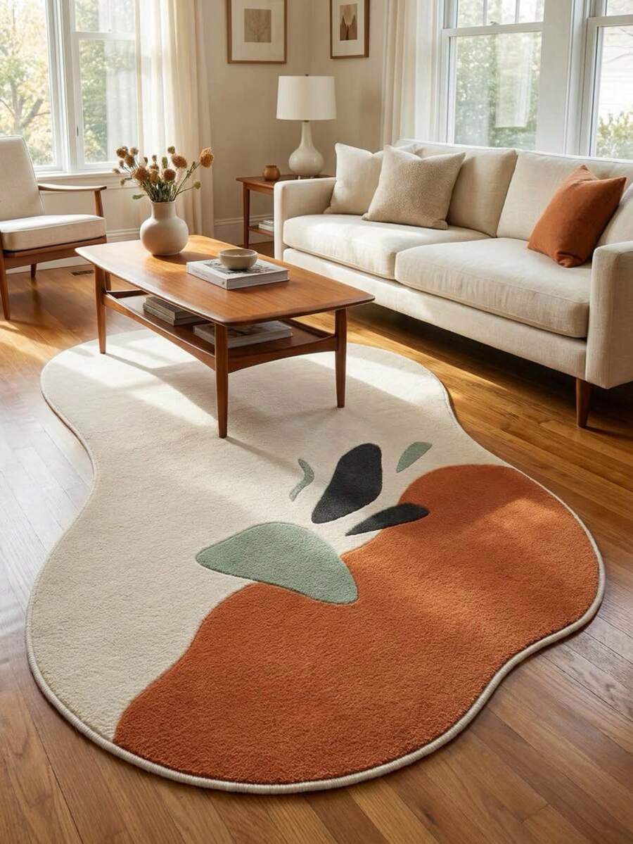 1pc Asymmetrical Shaped Velvet Rug, Morandian Abstract Geometric Print, Decorative Carpet For Living Room/Bedroom, Atmosphere Decor Rug, Washable (Due To Factory Packaging, There May Be Creases, Which Can Be Restored By Letting It Sit For A Few Days) - Multicolor - View 1