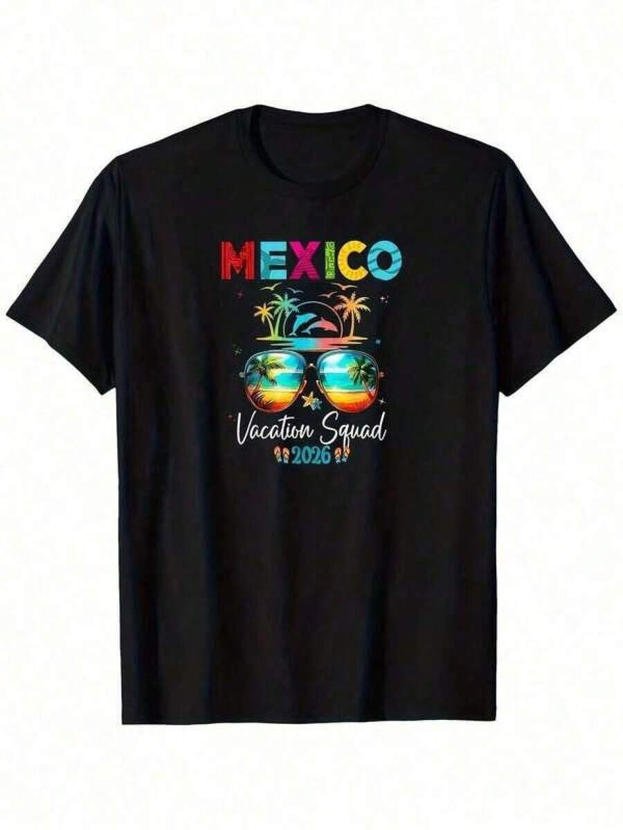Camiseta Coordinada Viaje Cancún México 2026, Ropa de Entrenamiento Musical Vibrante, Estatements de Moda Llamativos, Equipo para Fanáticos del Fútbol, Camiseta de Tejido Transpirable, Camiseta Cancún para Hombre, Camiseta Gráfica para Hombre, Ropa de Hombre, Camisa de Hombre - Negro - Ver 1