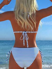 Bộ bikini hai mảnh cổ yếm in họa tiết sọc mới dành cho nữ - Nhiều màu - Xem 2