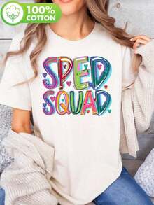 SPEED SQUAD Women's Short Sleeve T-Shirt With Graffiti Print - 100% Cotton, Crew Neck, Casual Cut, Relaxed Fit, Machine Washable, Black T-Shirt For Summer And Spring, Casual Wear, Funny T-Shirt, 100% Cotton, Ladies' T-Shirts, Leisure. - 白色 - 查看 6